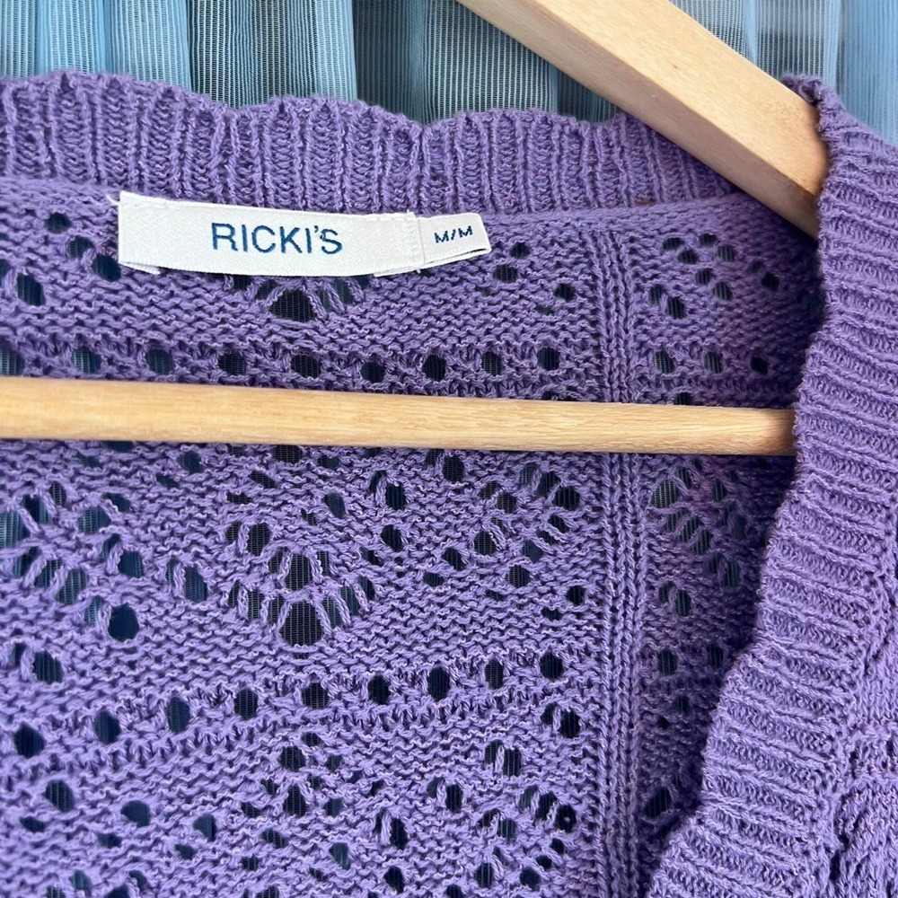 Cottage-Core Lavender Open Knit Button Cardigan - Picture 5 of 7